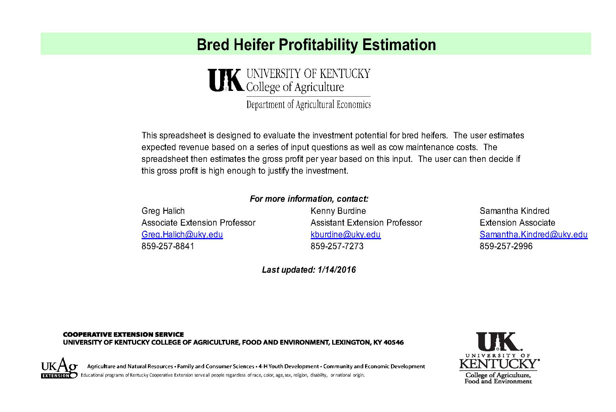 Bred Heifer budget